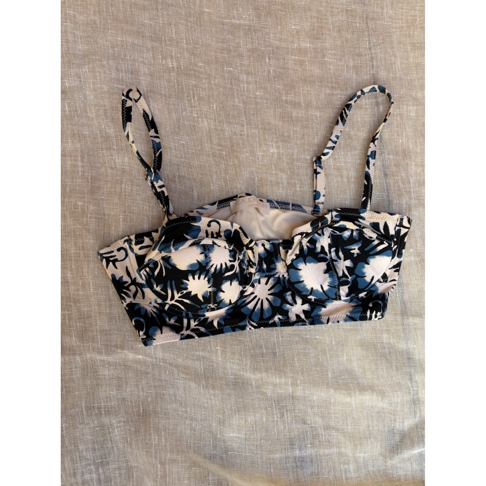 Ulla Johnson Atrani Blue White Floral Underwire Bikini Top Bustier Swimsuit Sz M